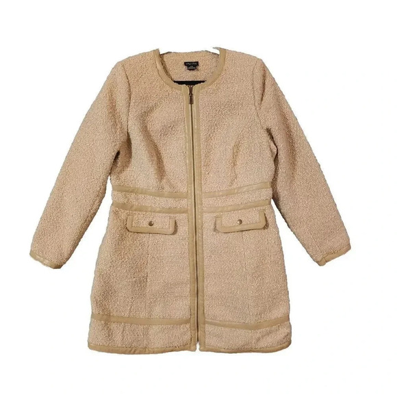City Chic Women Buff Beige Neutral Polyester Zipped Winter Escape Coat Size S/16 - Picture 1 of 10